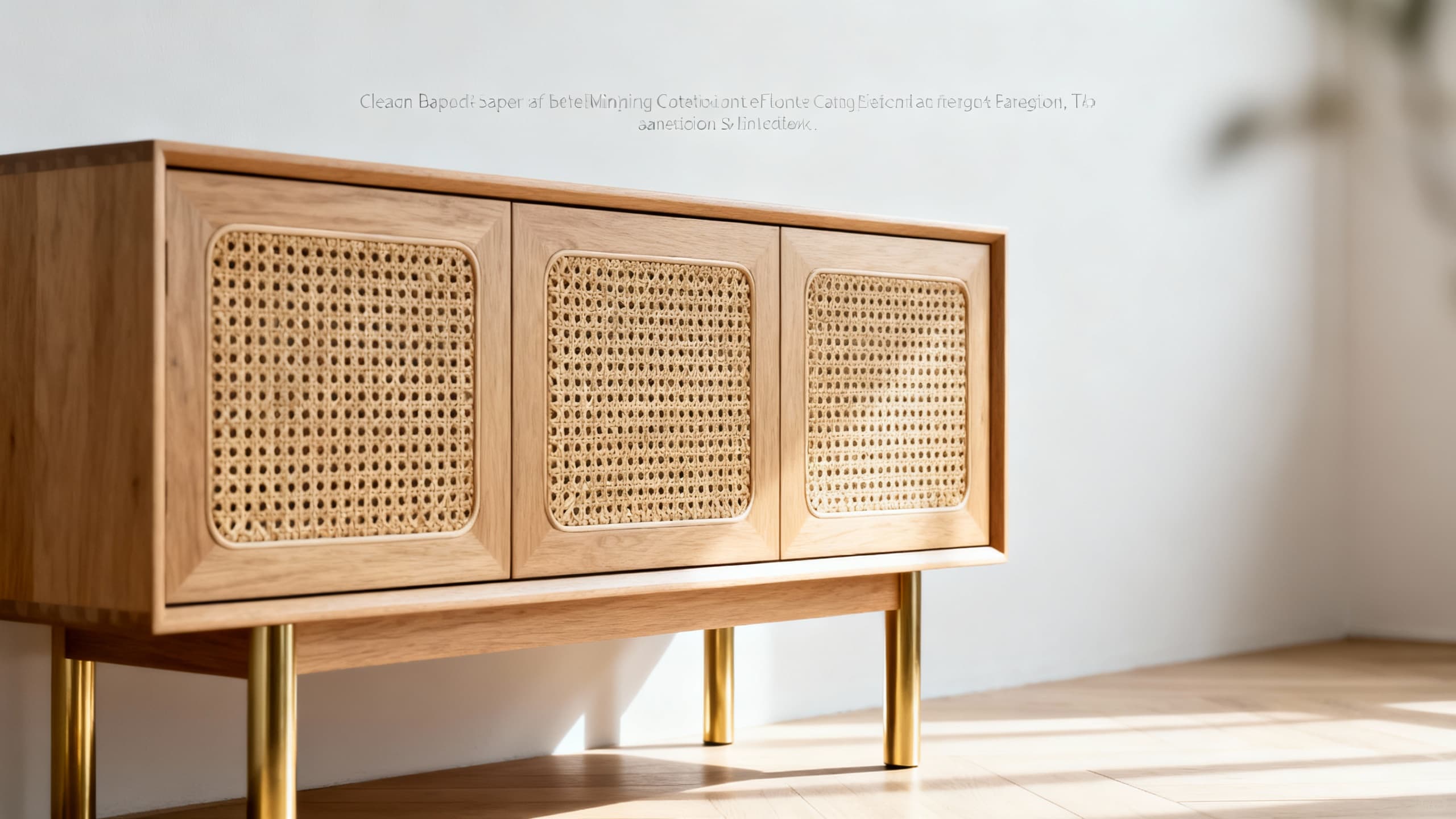 Wooden credenza with woven cane panels